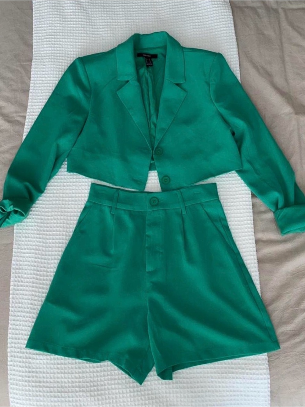 Forever 21 Emerald Cropped Blazer and High-Waist Shorts Set